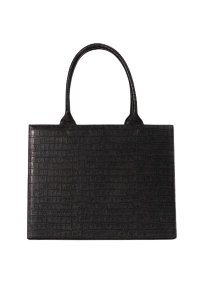 Classic Black Croc-Embossed Tote Bag – Sophisticated Structured Handbag