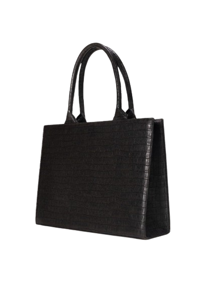 Classic Black Croc-Embossed Tote Bag – Sophisticated Structured Handbag