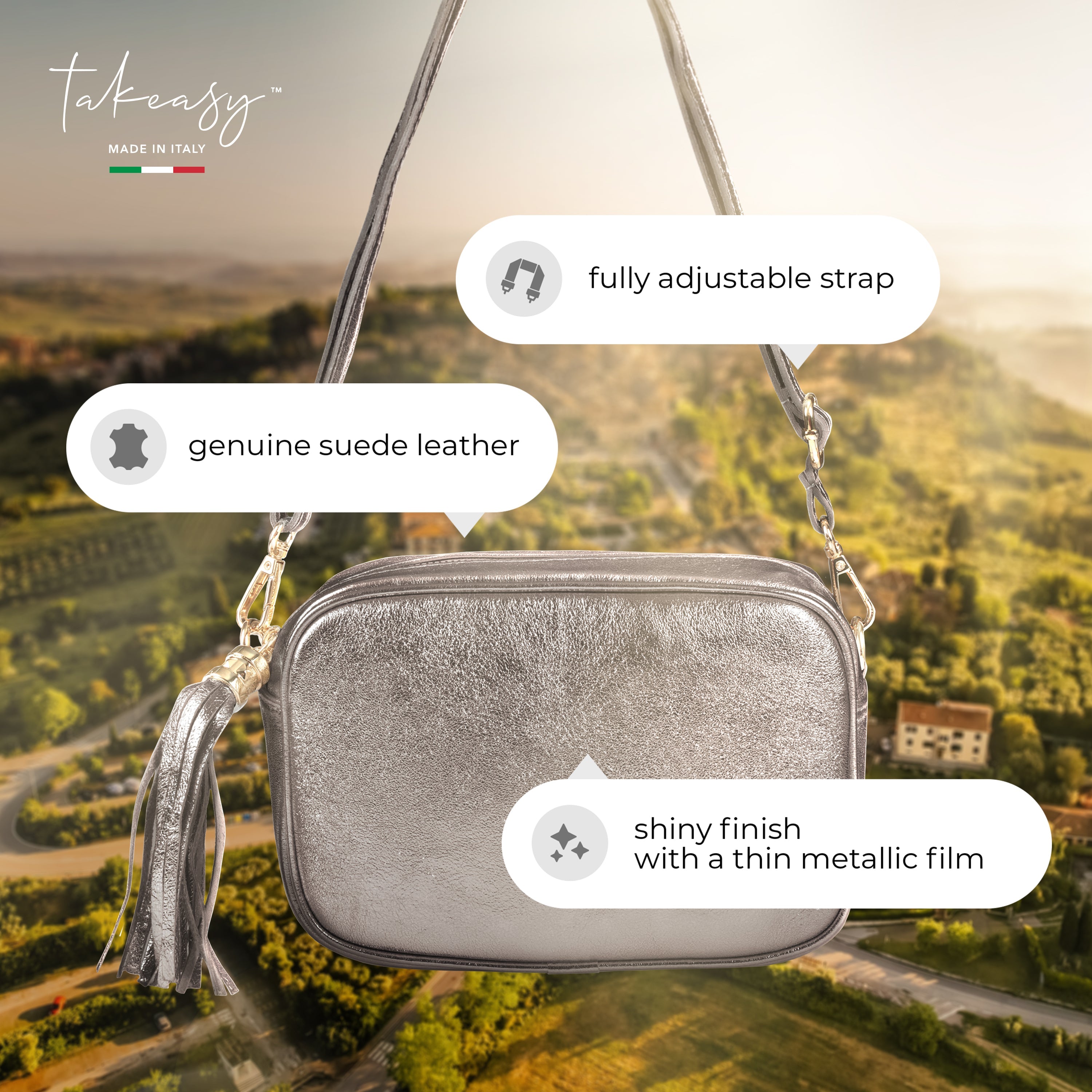 Metallic Suede Leather Crossbody Bag 231302