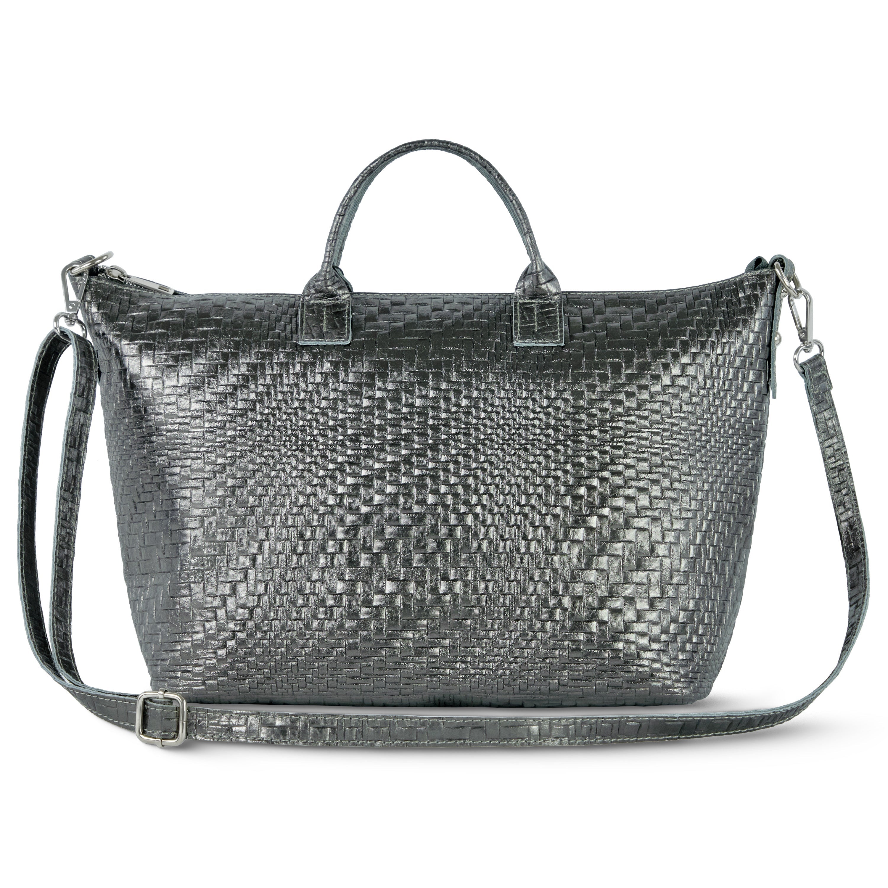 Grid Metallic Suede Leather Top-Handle Bag 112334