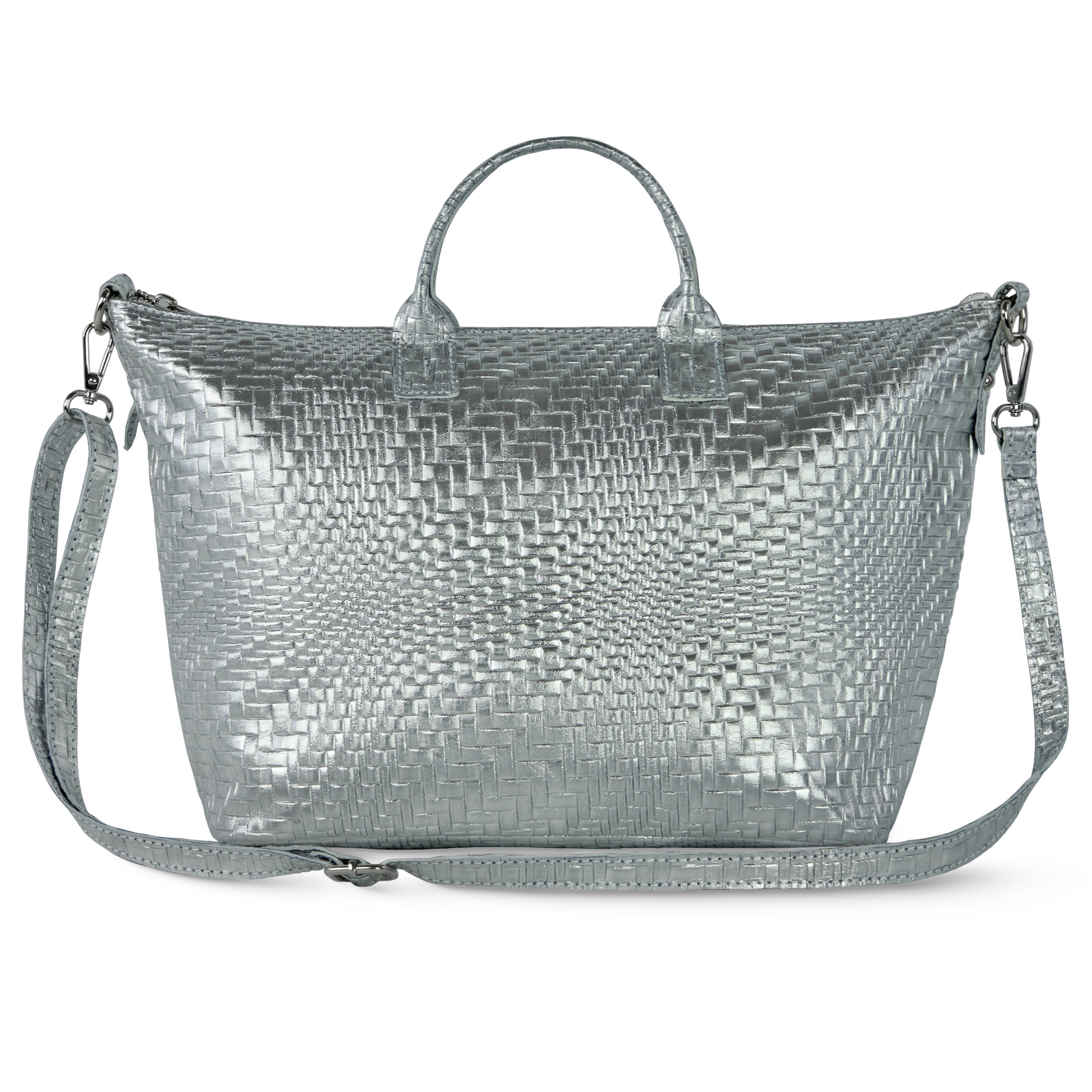 Grid Metallic Suede Leather Top-Handle Bag 112334