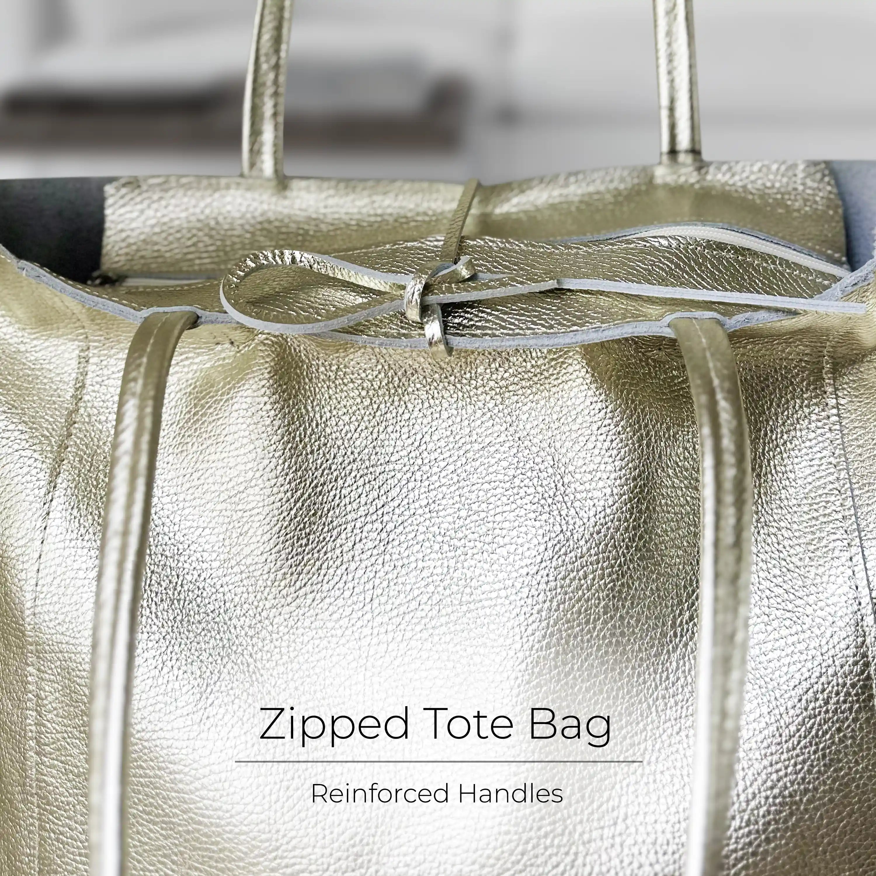 Metallic Calf Leather Tote Bag 201718