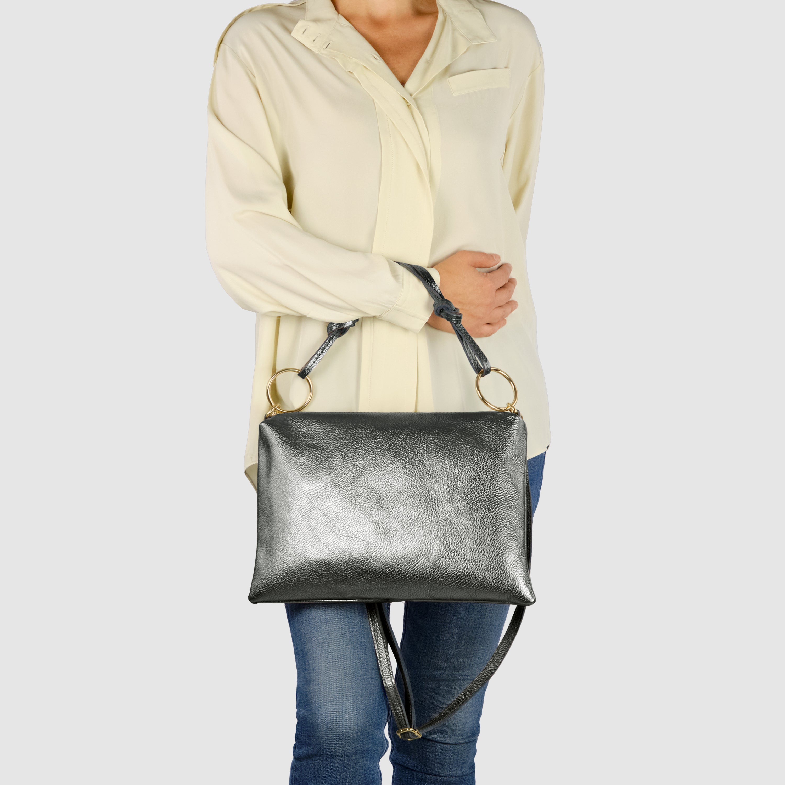 Metallic Calf Leather Shoulder Bag 171551