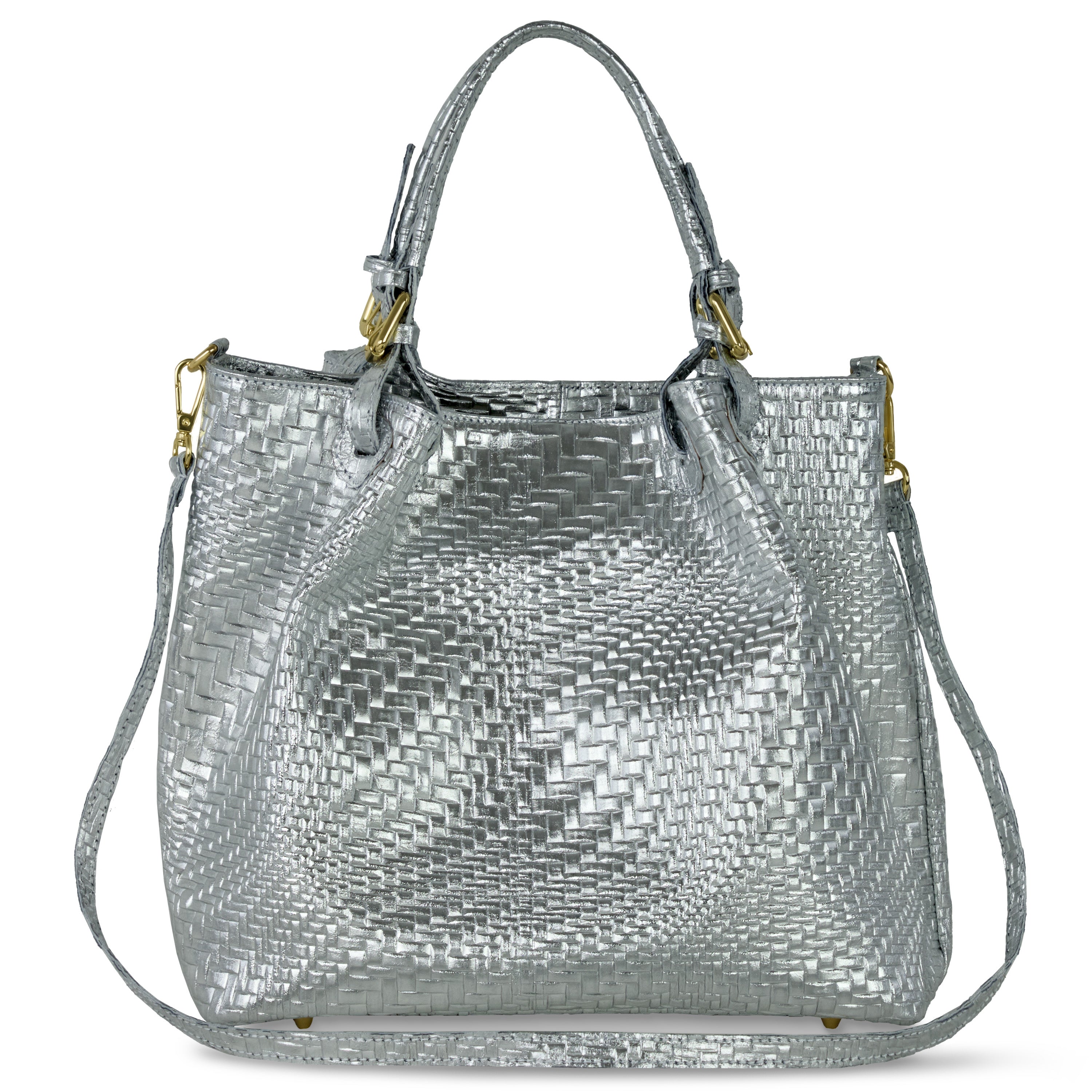 Grid Metallic Suede Leather Top-Handle Bag 112615