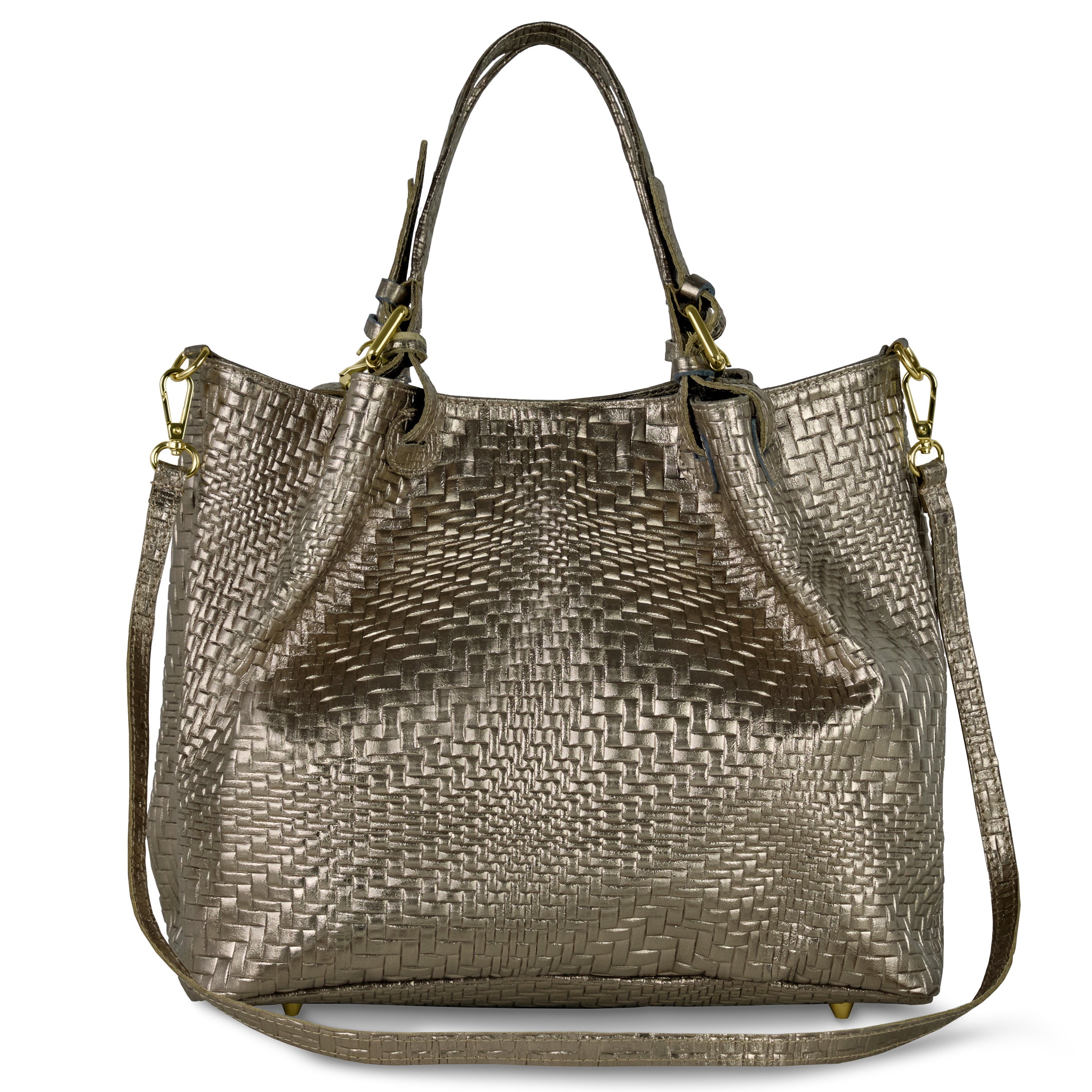 Grid Metallic Suede Leather Top-Handle Bag 112615