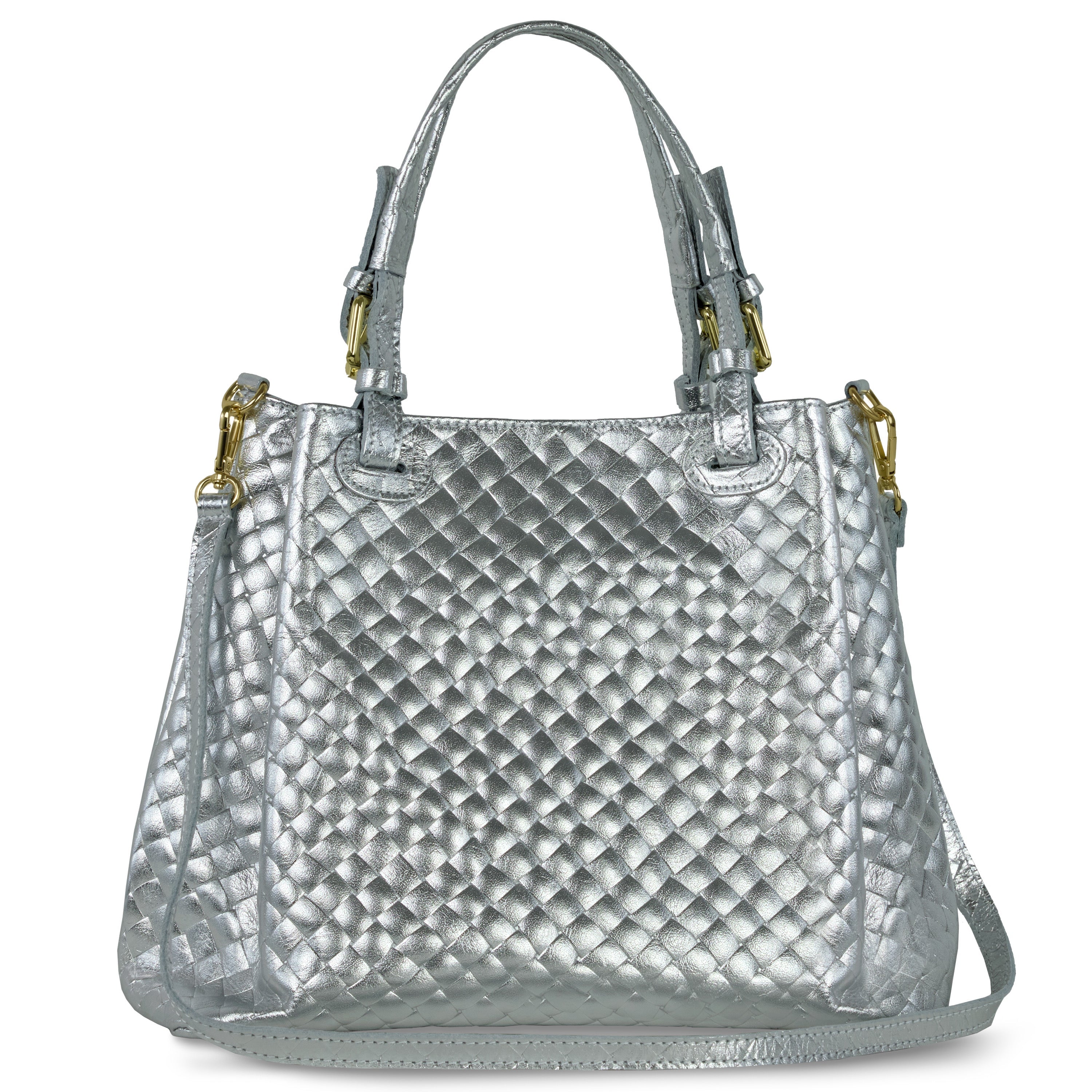 Weave Metallic Suede Leather Top-Handle Bag 112615
