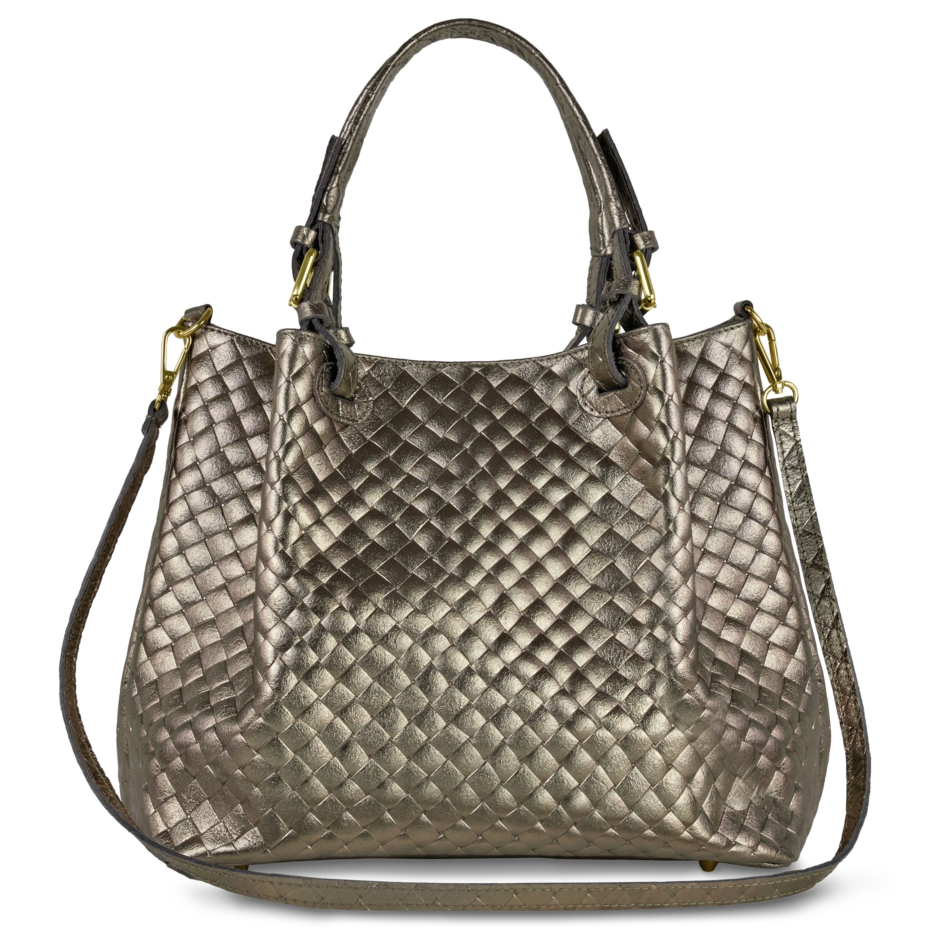 Weave Metallic Suede Leather Top-Handle Bag 112615