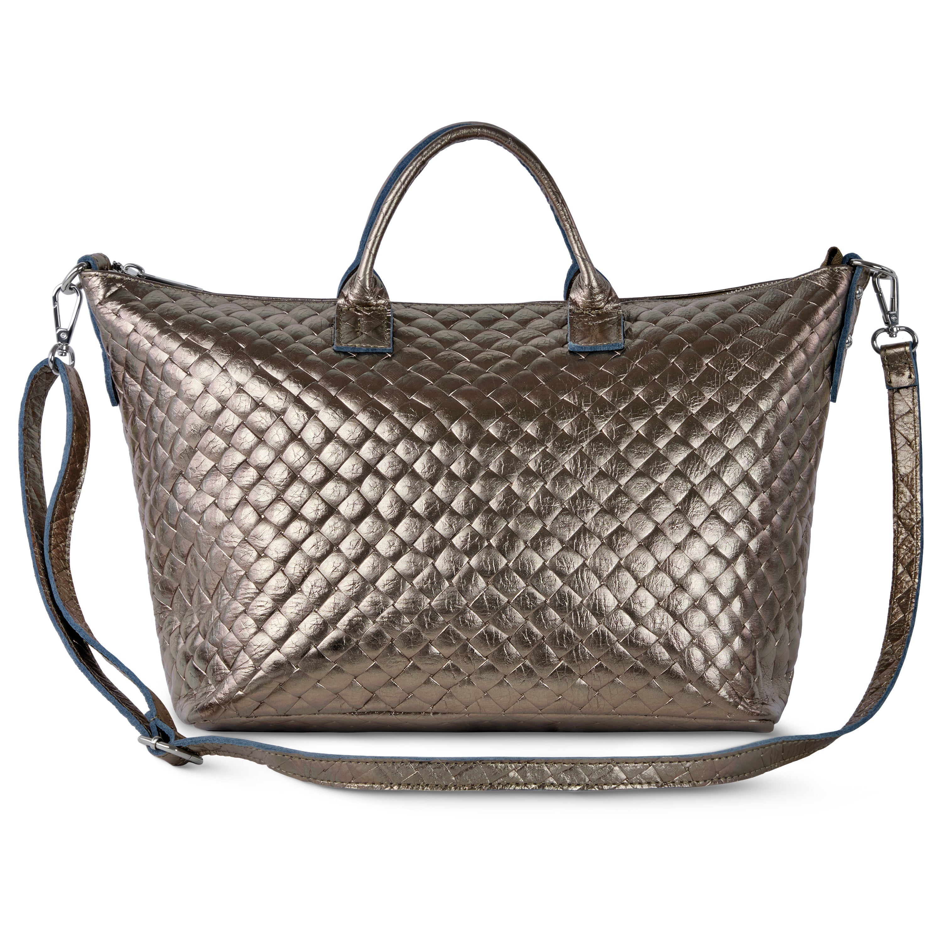 Weave Metallic Suede Leather Top-Handle Bag 112334