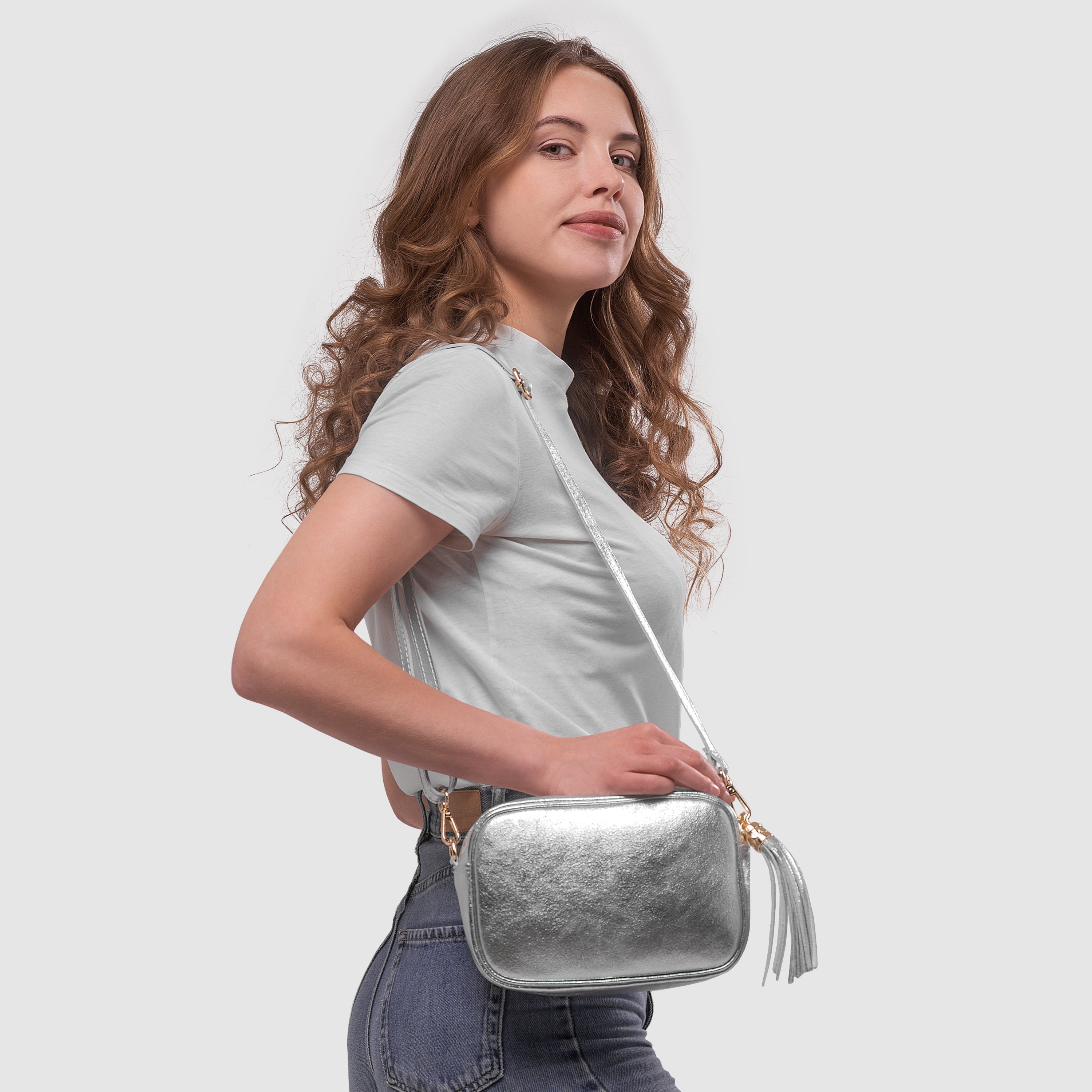 Metallic Suede Leather Crossbody Bag 231302