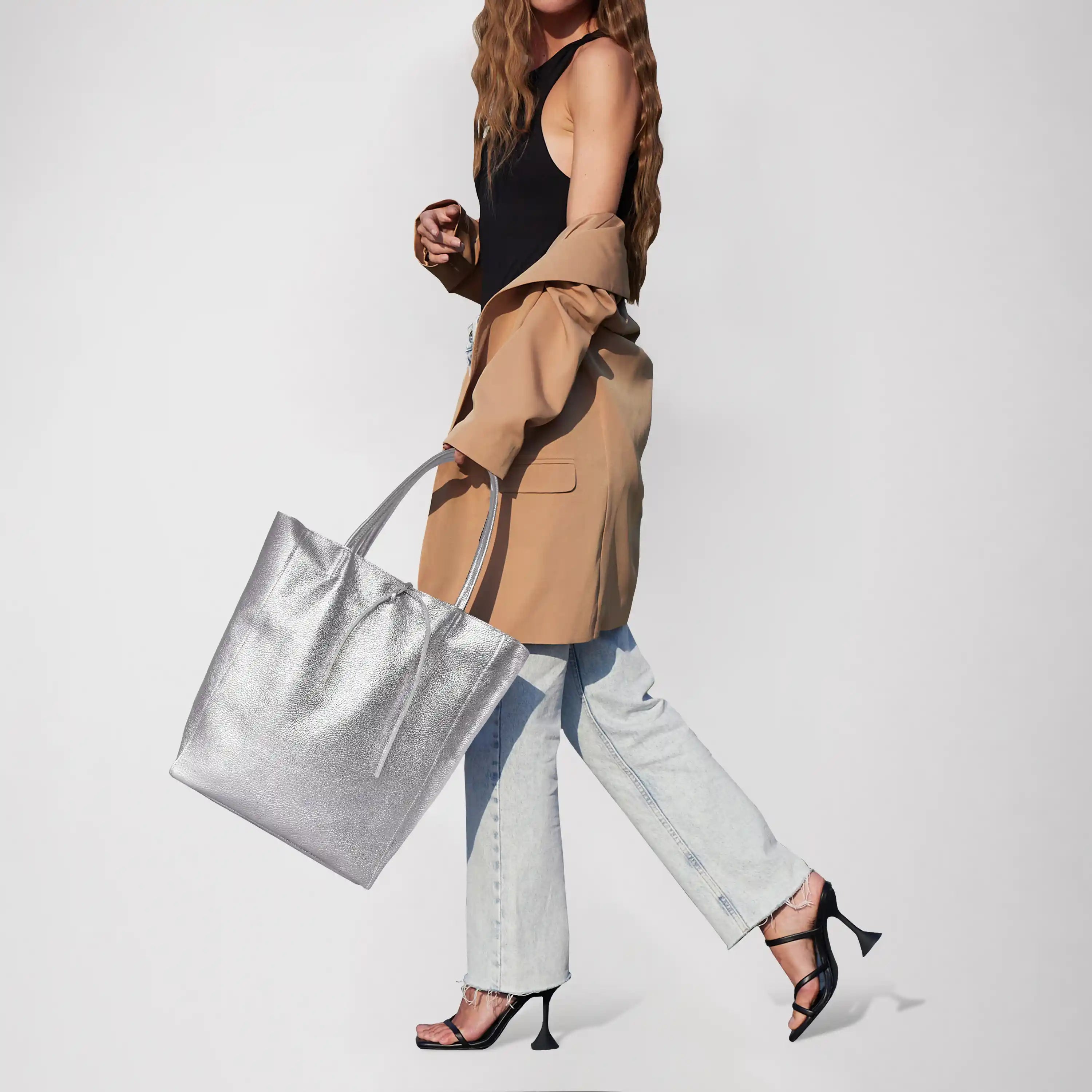 Metallic Calf Leather Tote Bag 201718