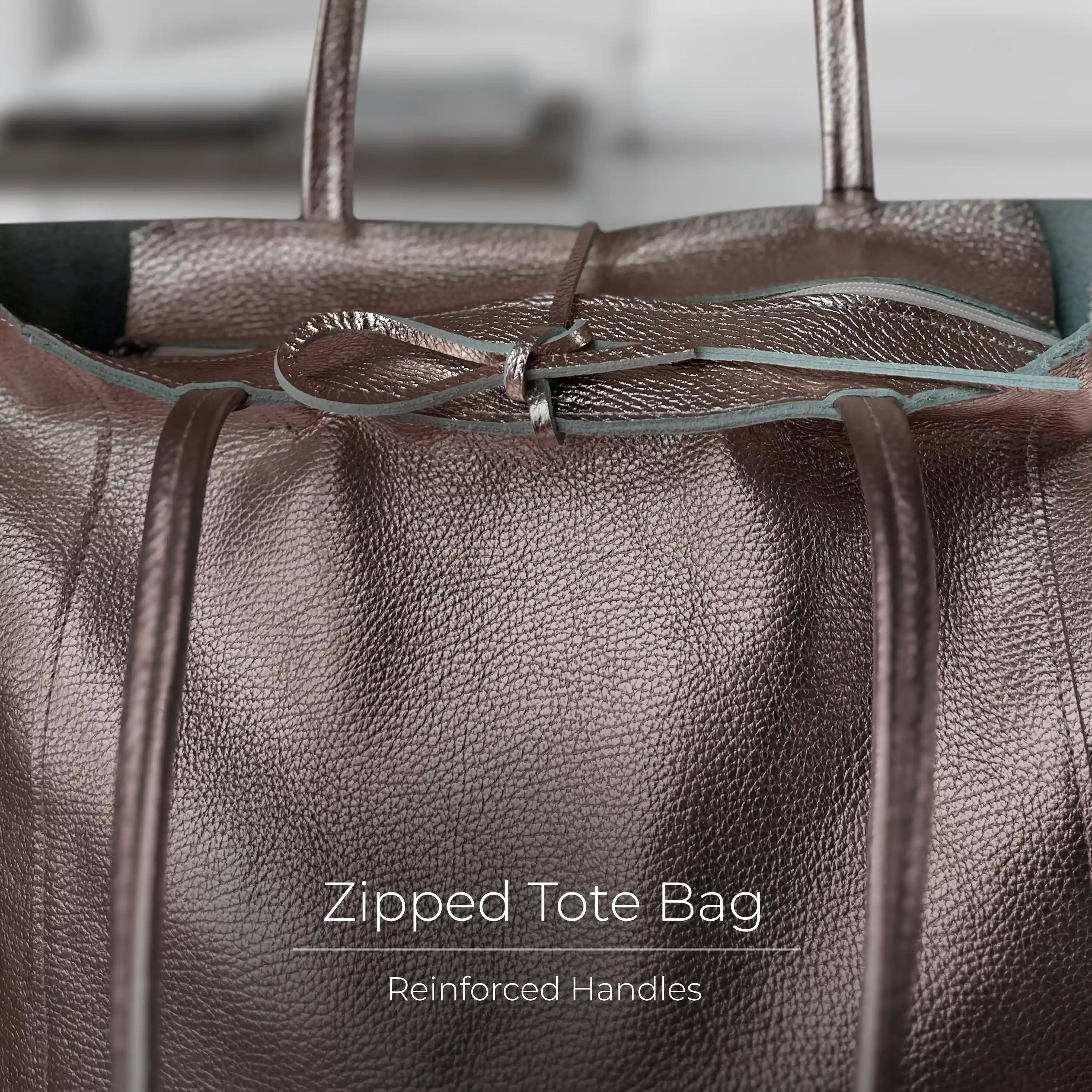 Metallic Calf Leather Tote Bag 201718