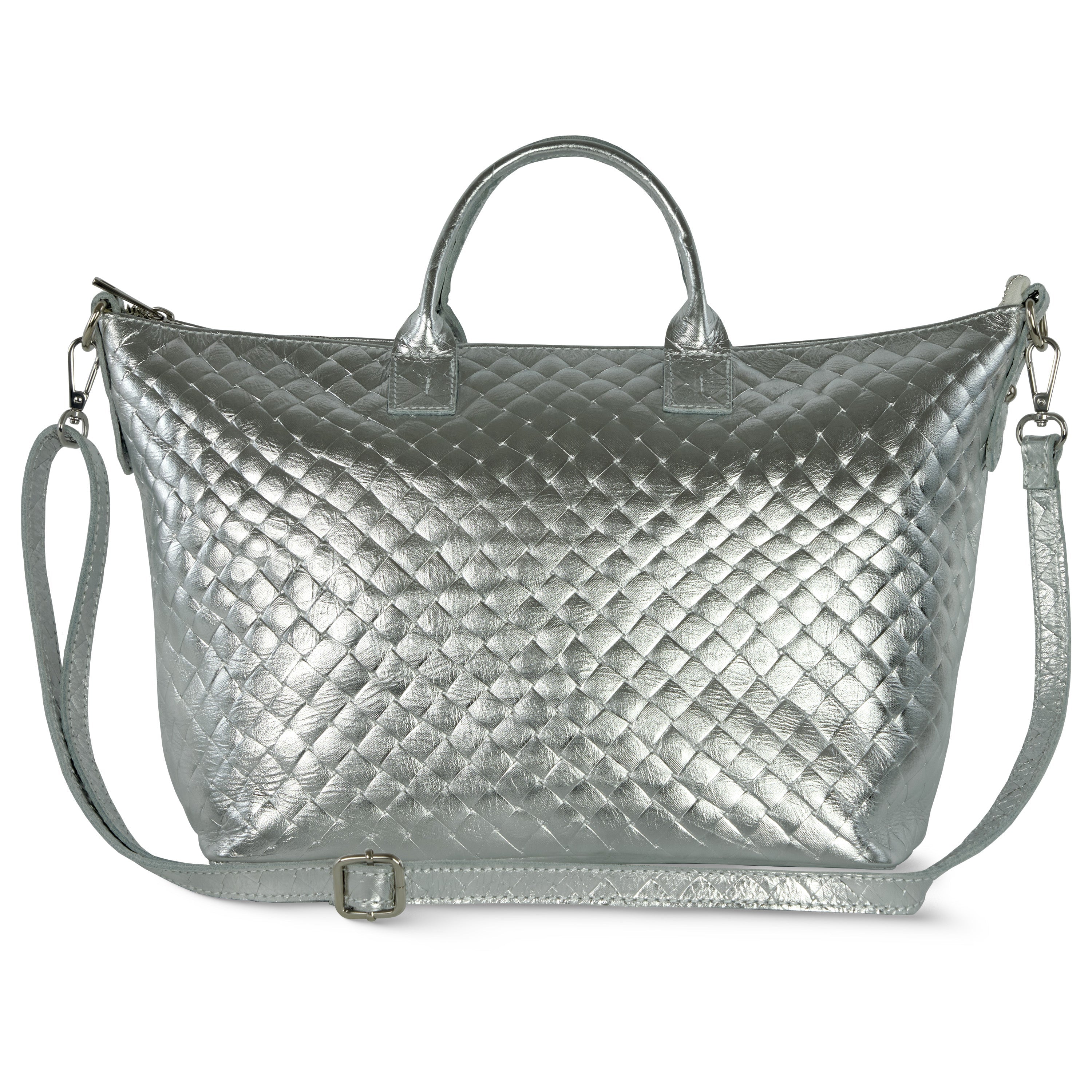 Weave Metallic Suede Leather Top-Handle Bag 112334